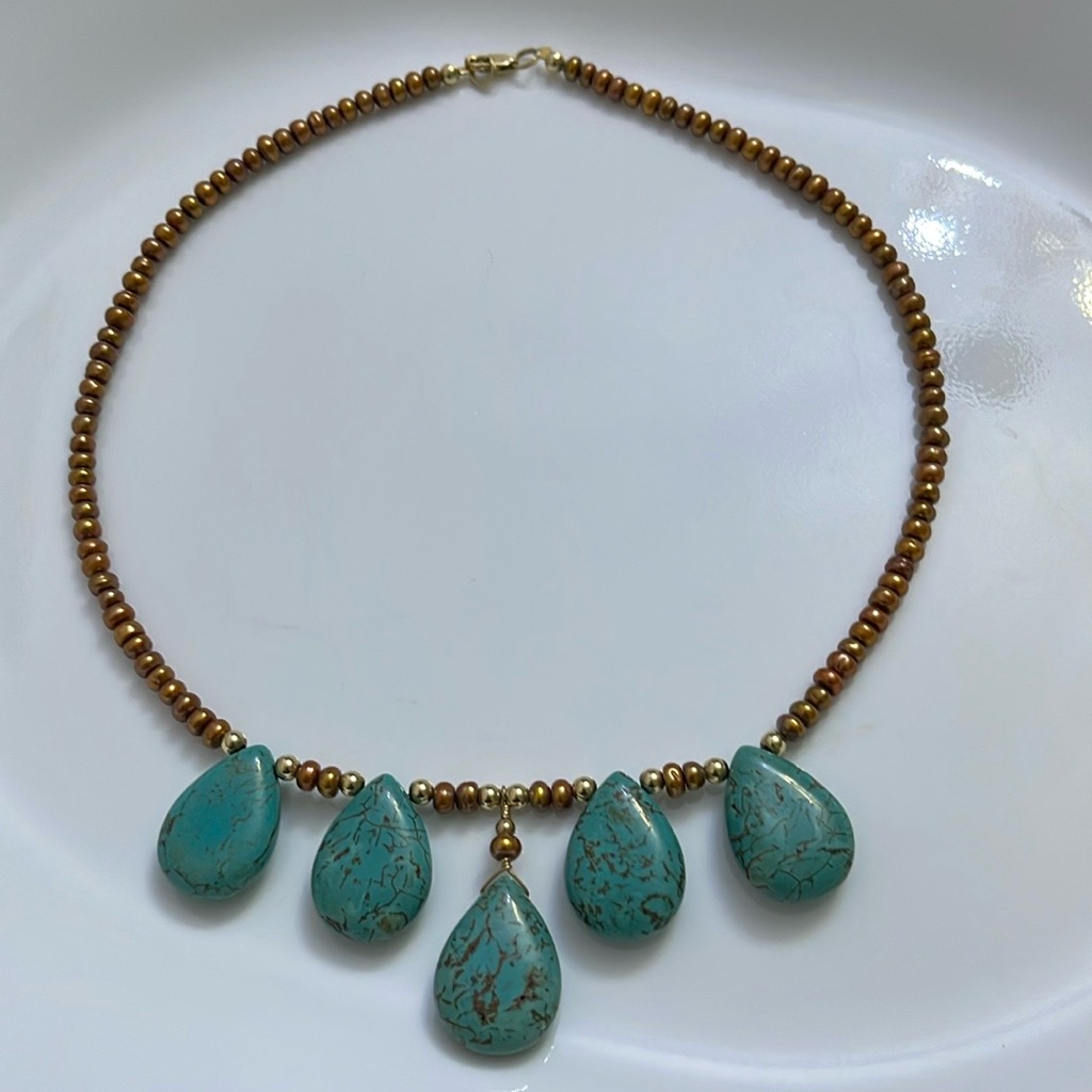 Vintage Turquoise Teardrop Necklace Gold Filled 14/20